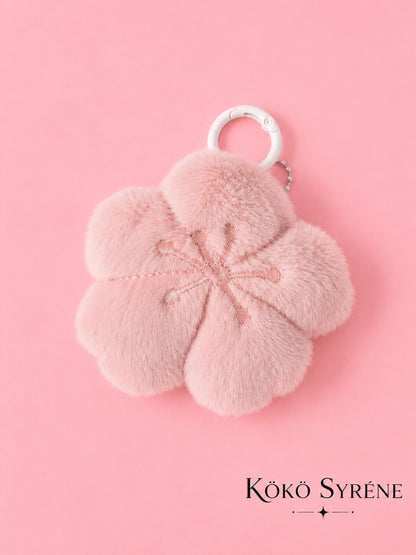 Fluffy Sakura Bag Charm Plush Cherry Blossom Keychain Y2K Accessory