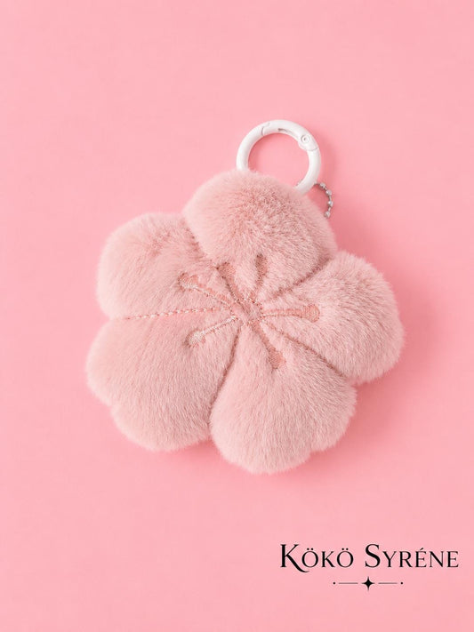Fluffy Sakura Bag Charm Plush Cherry Blossom Keychain Y2K Accessory