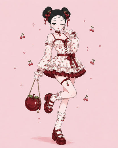 Fluffy Faux Fur Cherry Bag Charm Kawaii Y2K Purse Keychain Accessory