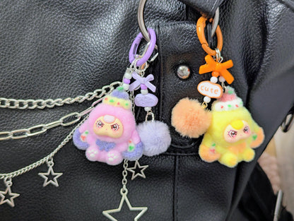Doll Keychain and Bag Charm with Kawaii Pom Pom Accessory