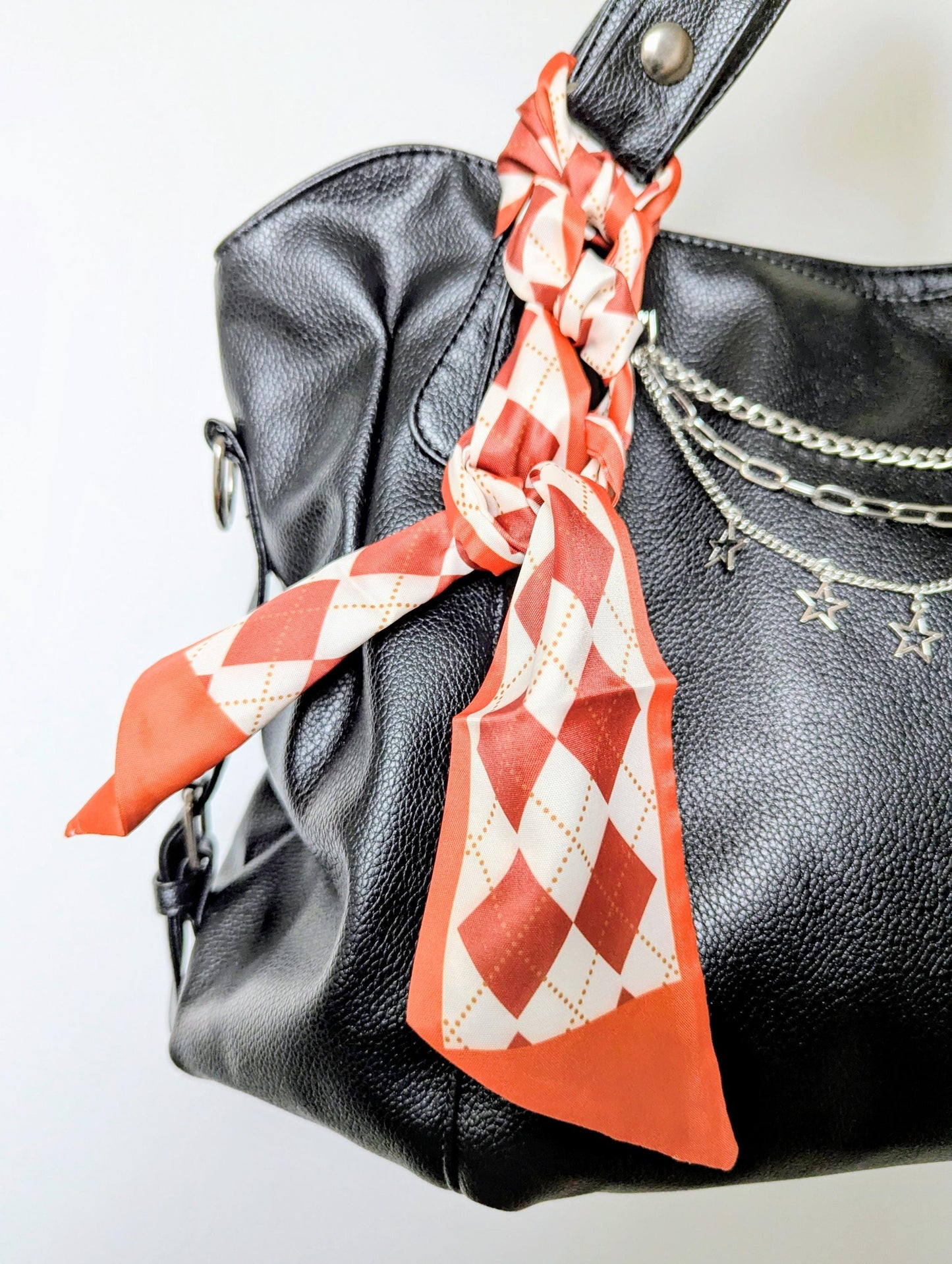 Red Argyle Bag and Hair Scarf and Retro Bag Accessory