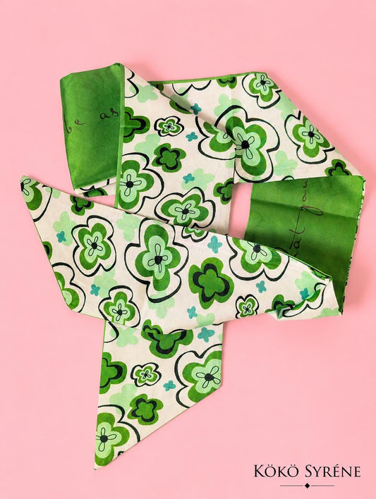 Green Retro Floral Scarf Y2K Coquette Hair Ribbon and Handbag Accessory