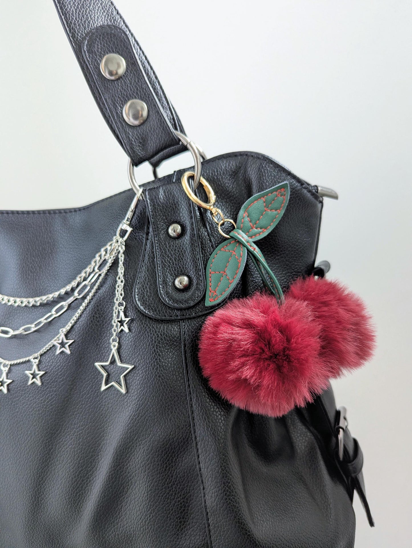 Fluffy Faux Fur Cherry Bag Charm Kawaii Y2K Purse Keychain Accessory