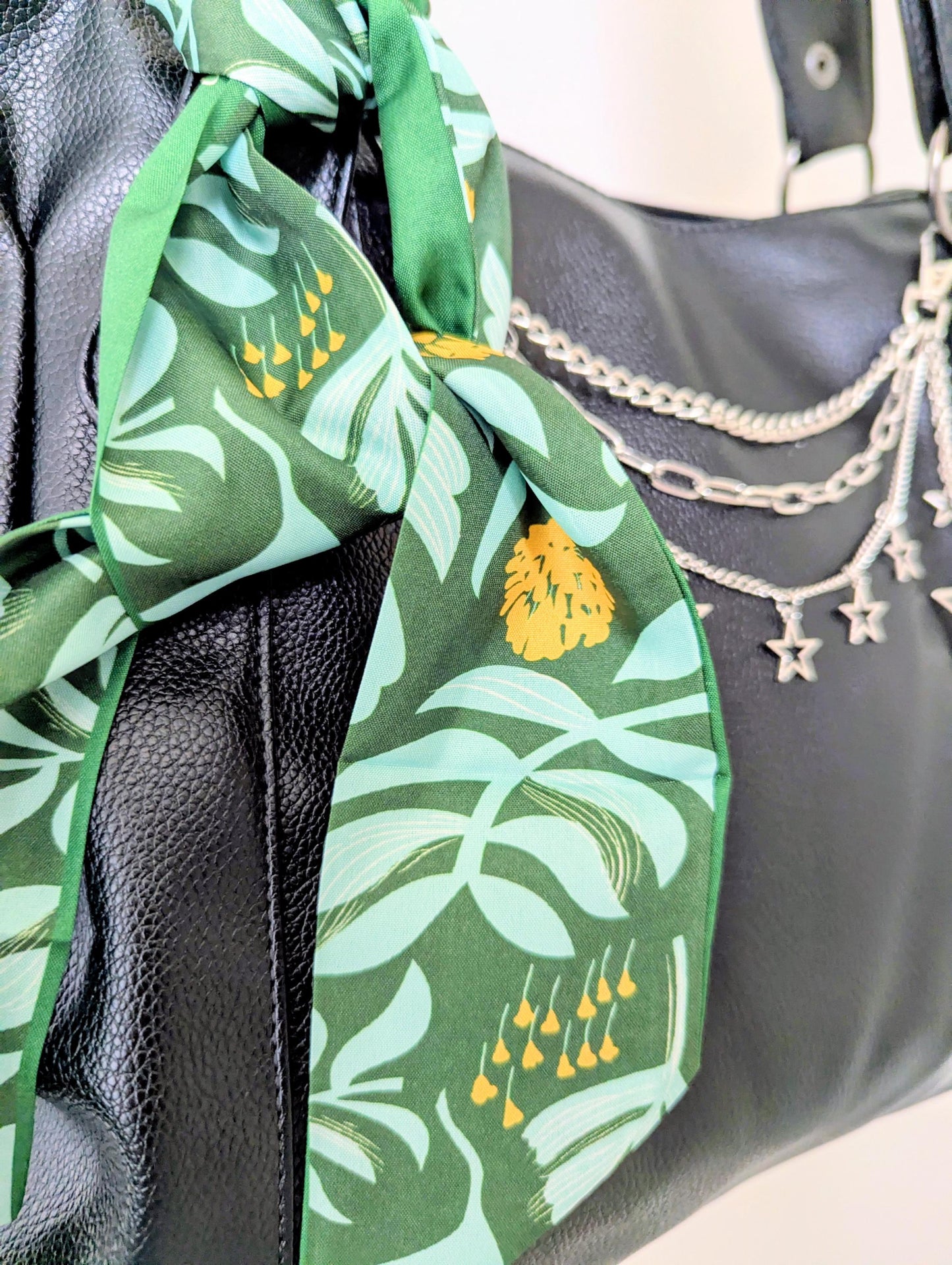 Dark Green Botanical Floral Bag Scarf and Vintage Inspired Hair Accessory