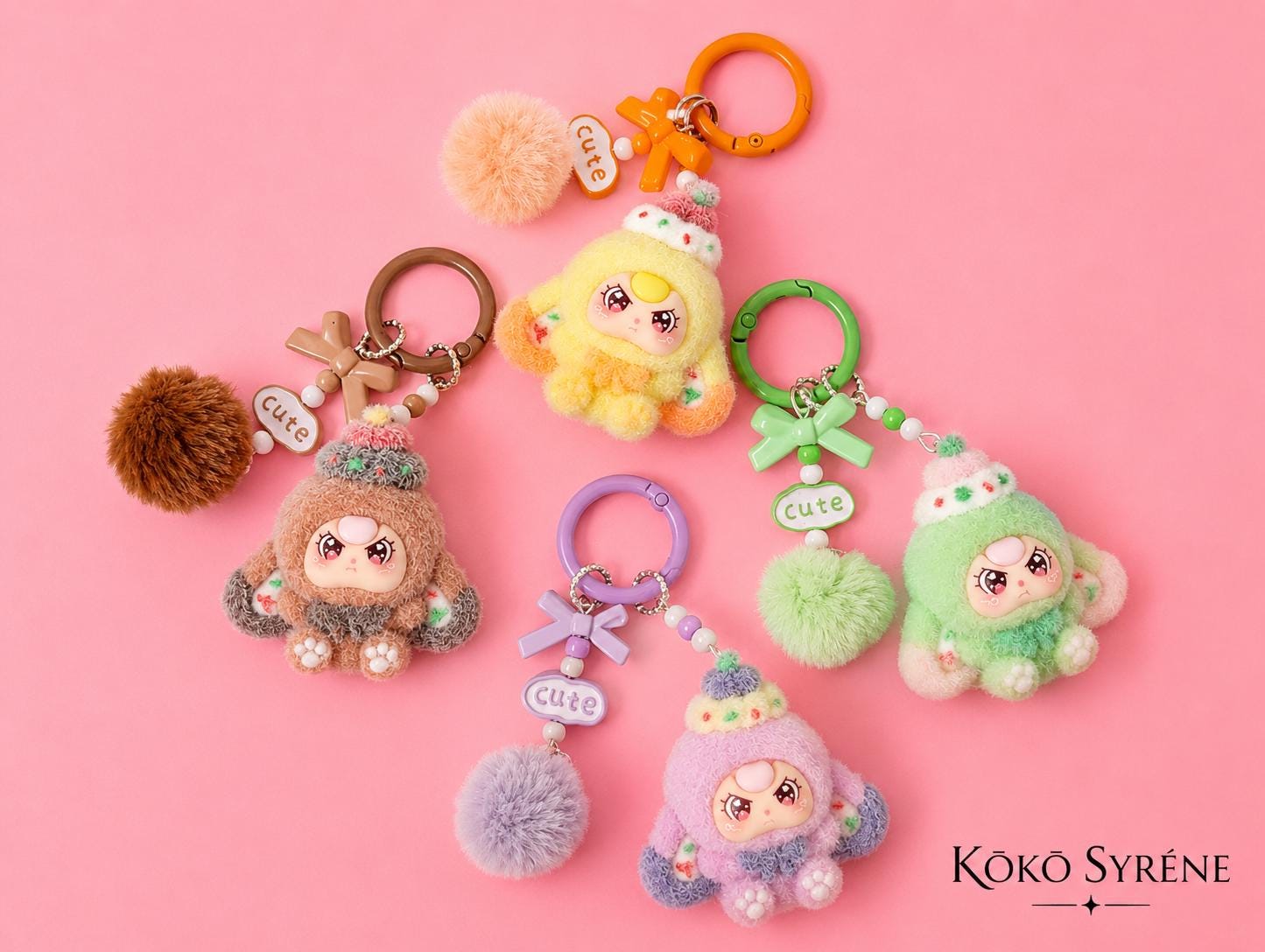 Doll Keychain and Bag Charm with Kawaii Pom Pom Accessory