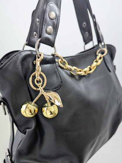 Gold Cherry Keychain and Charm Y2K Bag Glam Fruit Accessory
