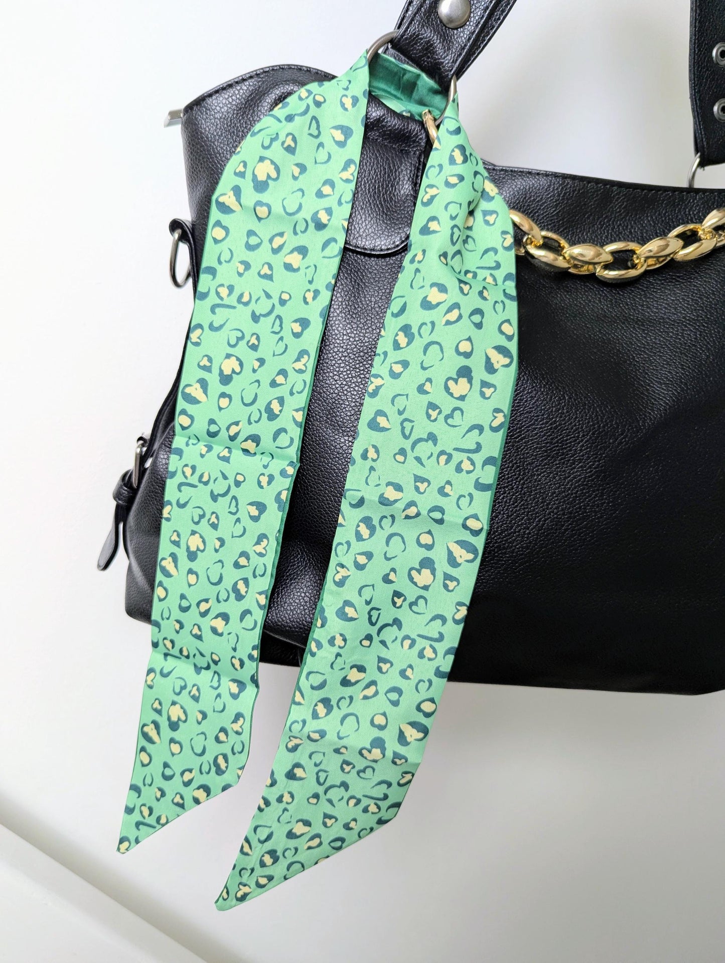 Green Leopard Print Satin Scarf Y2K Hair Tie and Bag Accessory