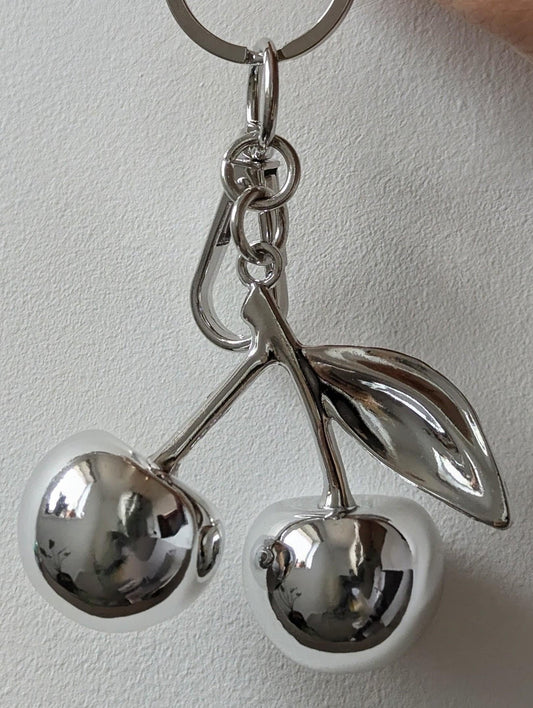 Chrome Cherry Keychain Bag Charm Y2K Metallic Fruit Accessory
