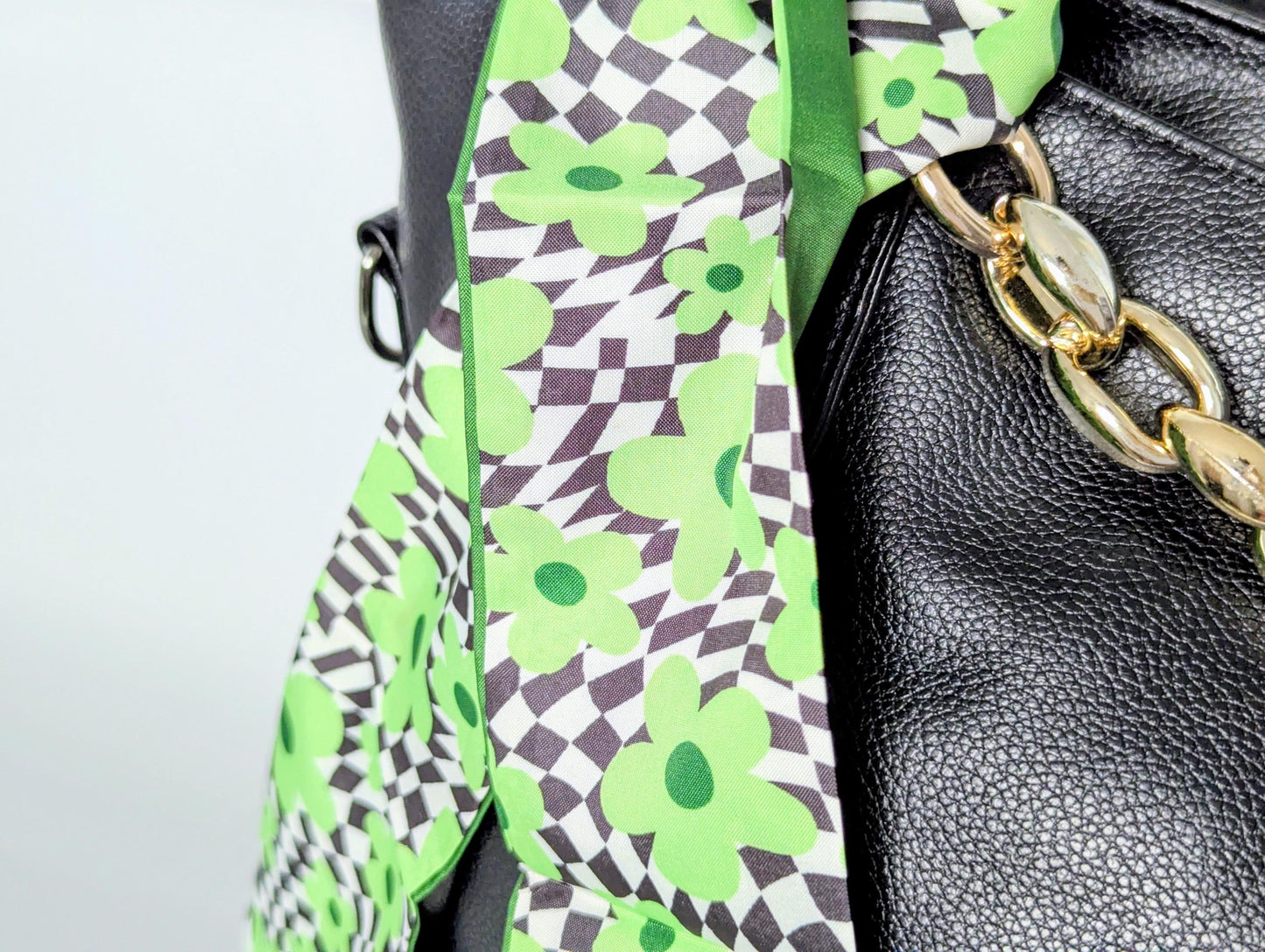 Green Floral Checkered Bag and Hair Scarf Retro Daisy Head Scarf and Bag Accessory