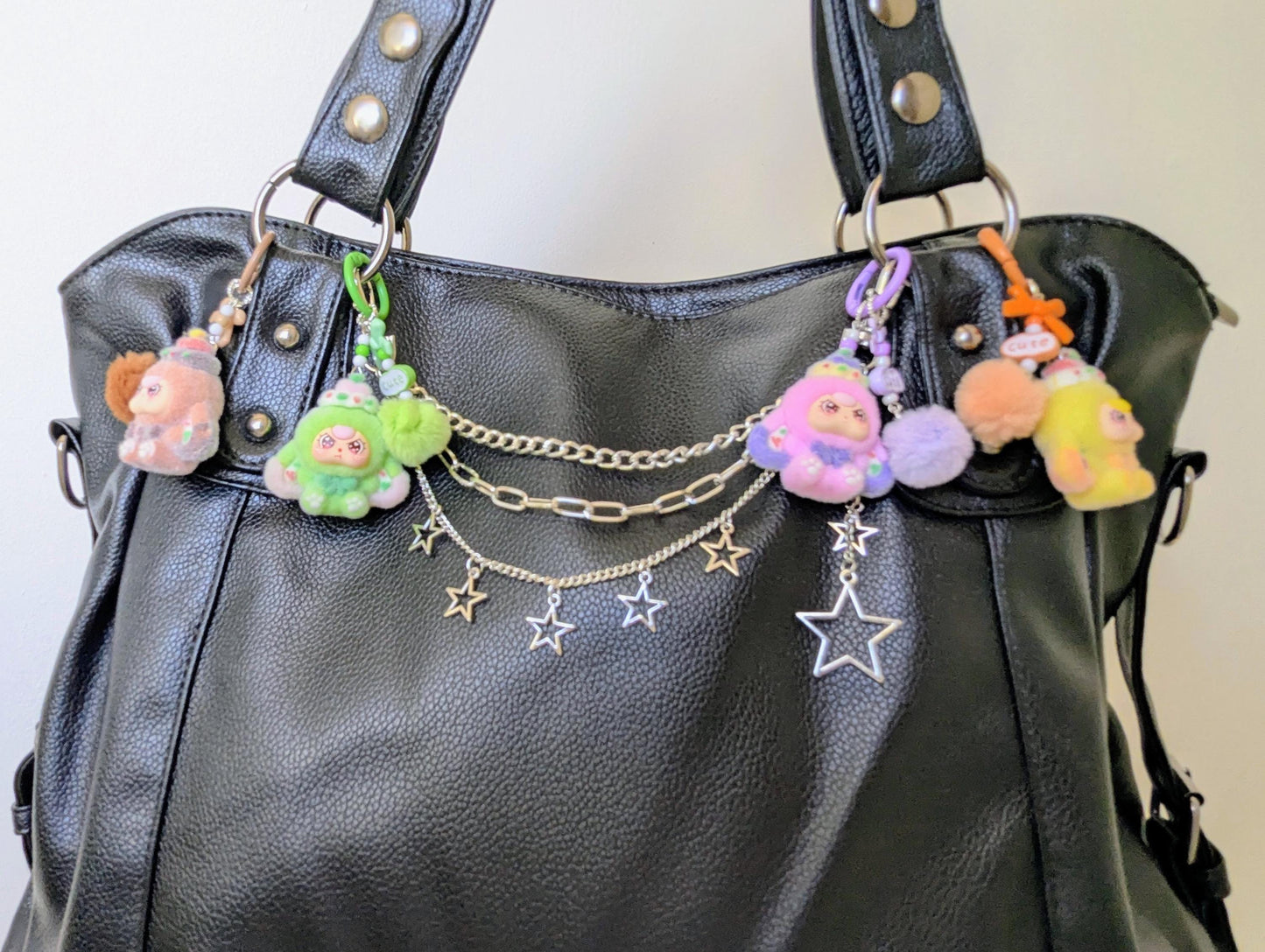 Doll Keychain and Bag Charm with Kawaii Pom Pom Accessory