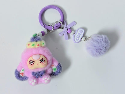Doll Keychain and Bag Charm with Kawaii Pom Pom Accessory