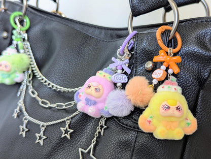 Doll Keychain and Bag Charm with Kawaii Pom Pom Accessory