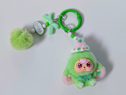 Doll Keychain and Bag Charm with Kawaii Pom Pom Accessory