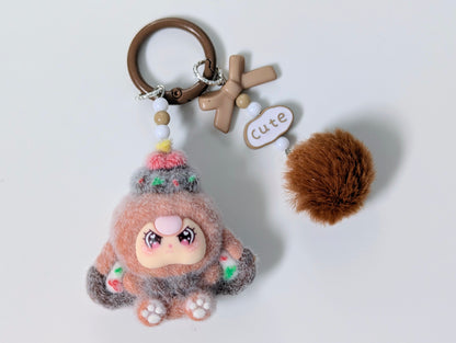 Doll Keychain and Bag Charm with Kawaii Pom Pom Accessory